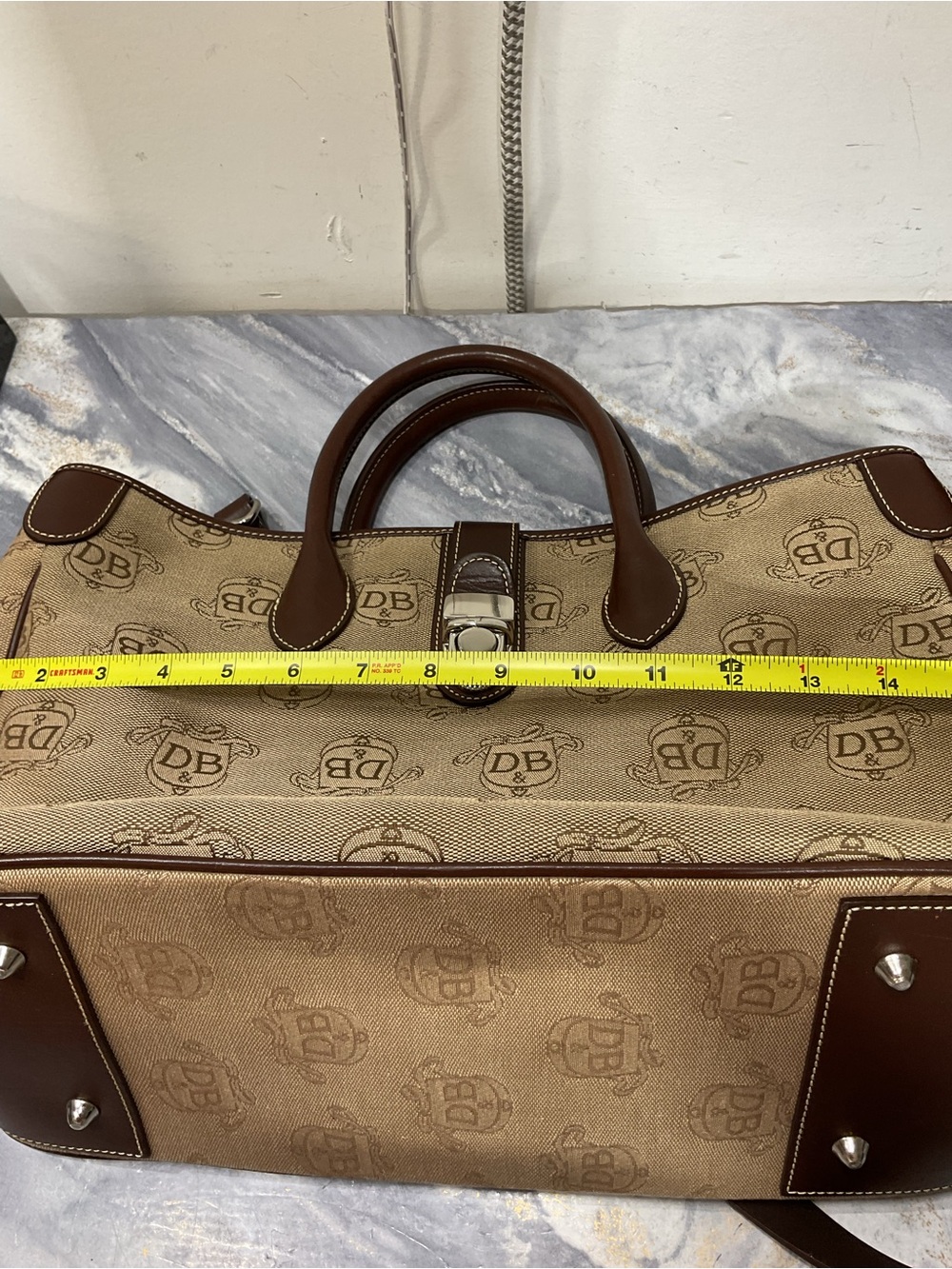 Dooney & Bourke Tan Canvas Logo Satchel with Brown Leather Trim - Picture 7 of 16